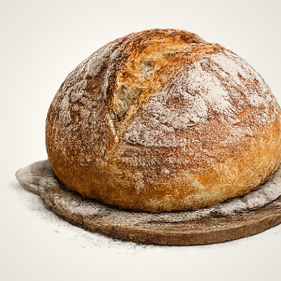 Country sourdough loaf, a farmers market product card
